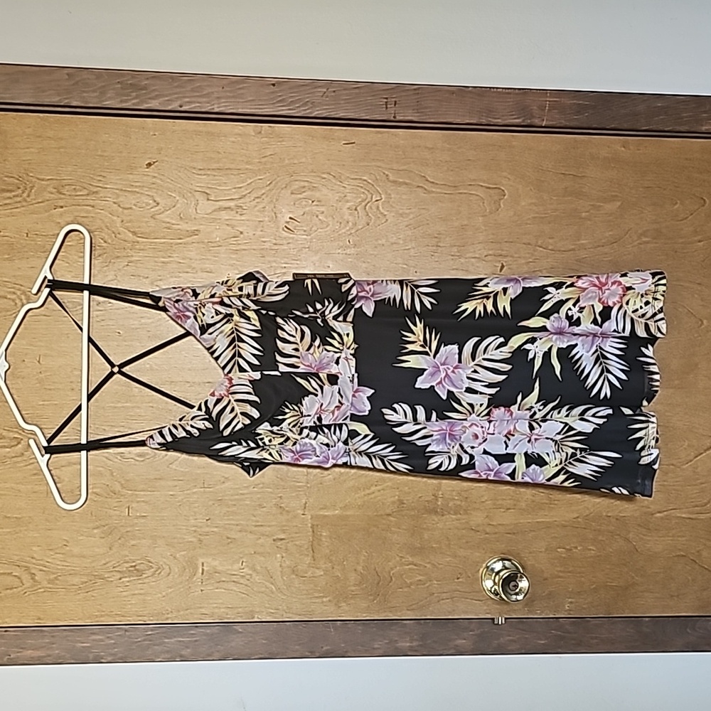 Volcom Black, Pink and Yellow/Gold Floral Sundress with Back Cut Out